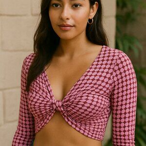 Cotton On Pink Patterned Knot Front Crop Top